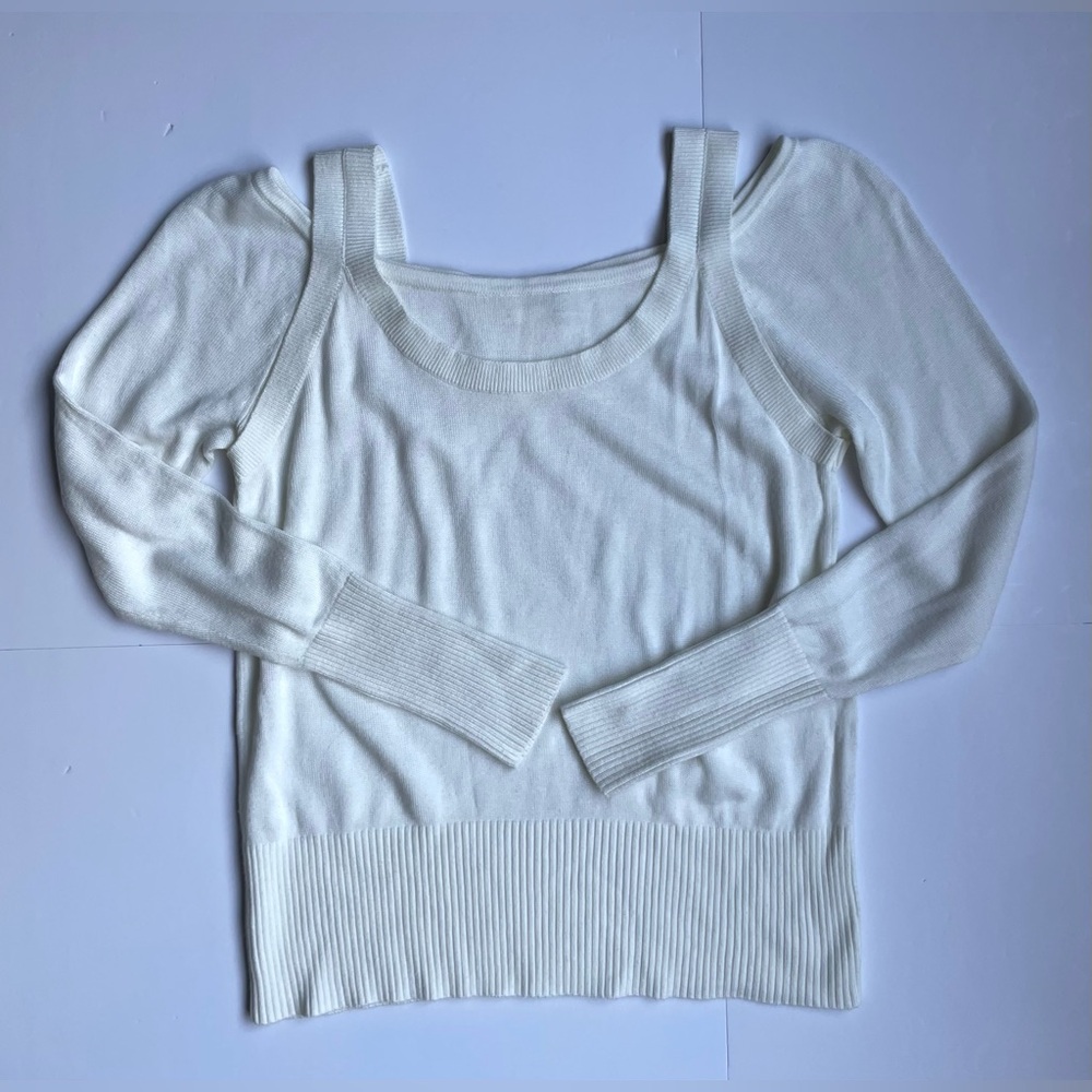 ANTHROPOLOGIE Jamie Open Shoulder Ivory Sweater XS Form Fitting
